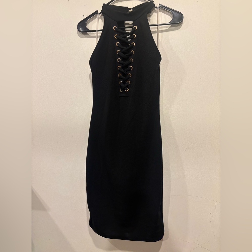 Windsor Black Strapless Dress with Lace-Up Detail